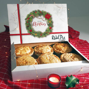 6 festive turkey pies in a christmas gift box